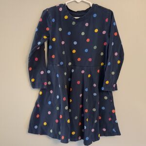 Primary  Navy Blue Cotton Polka Dot Long Sleeve Twirl Dress - Girls 5